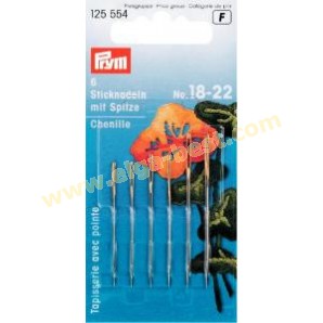 Prym 125554 Embroidery needles with point and goldcoloured eye assortment no. 18-22