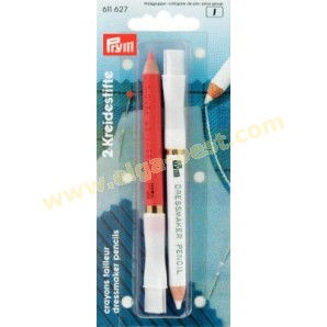 Prym 611627 Chalk pencil with brush white/pink