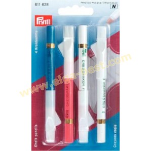 Prym 611628 Chalk pencil with brush white, pink, blue