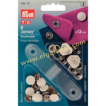 390171 Drukknoop naaivrij jersey MS glad gelakt 12mm 5x6 wit