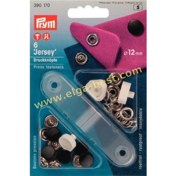 390170 Drukknoop naaivrij jersey MS glad 12mm 5x6 zwart