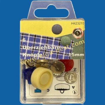 H423215 Stofknopen 15mm 6st zilver 5x